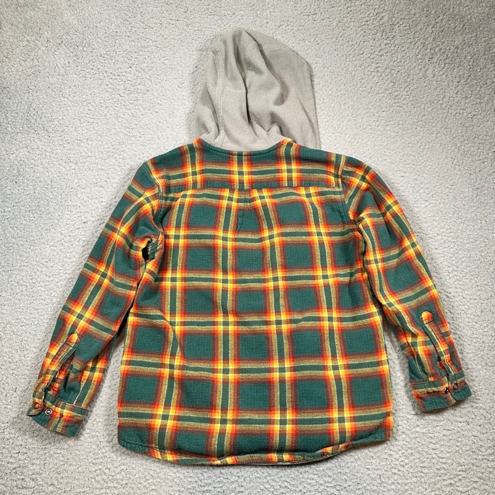 LL Bean Fleece Lined Plaid Flannel Hoodie Shirt Jacket Kids Large 14-16 Outdoor - Picture 4 of 16